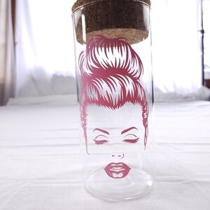 Chic Glass Jar with Pink Face Art